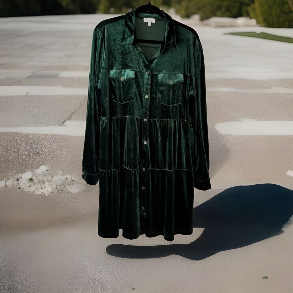 Umgee Deep Green Velvet Long Sleeve Dress